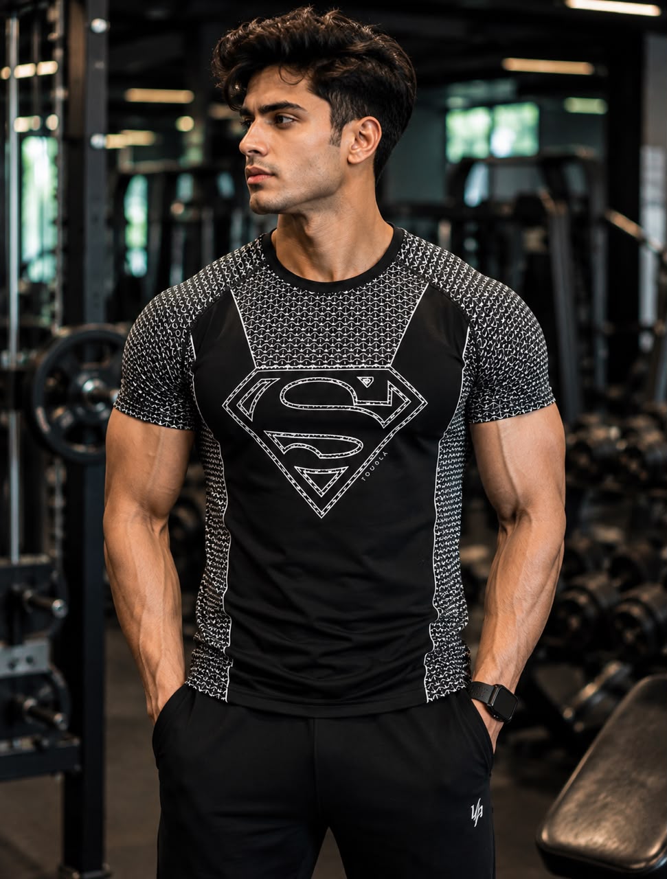  Superman コンプレッションシャツ ブラックM 筋トレ Men's Black Superman Compression Gym T-Shirt – Premium Dry-Fit