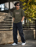 Men's Olive Green Oversized Graphic Printed T-Shirt – Premium Cotton