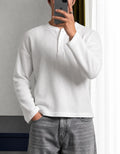 White Waffle Knit Henley T-Shirt for Men