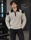 Men's Light Grey & Black Knitted Sweater | Full Sleeve Winter Wear
