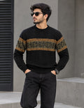 Men's Black & Brown Patterned Knitted Sweater | Full Sleeve Winter Wear