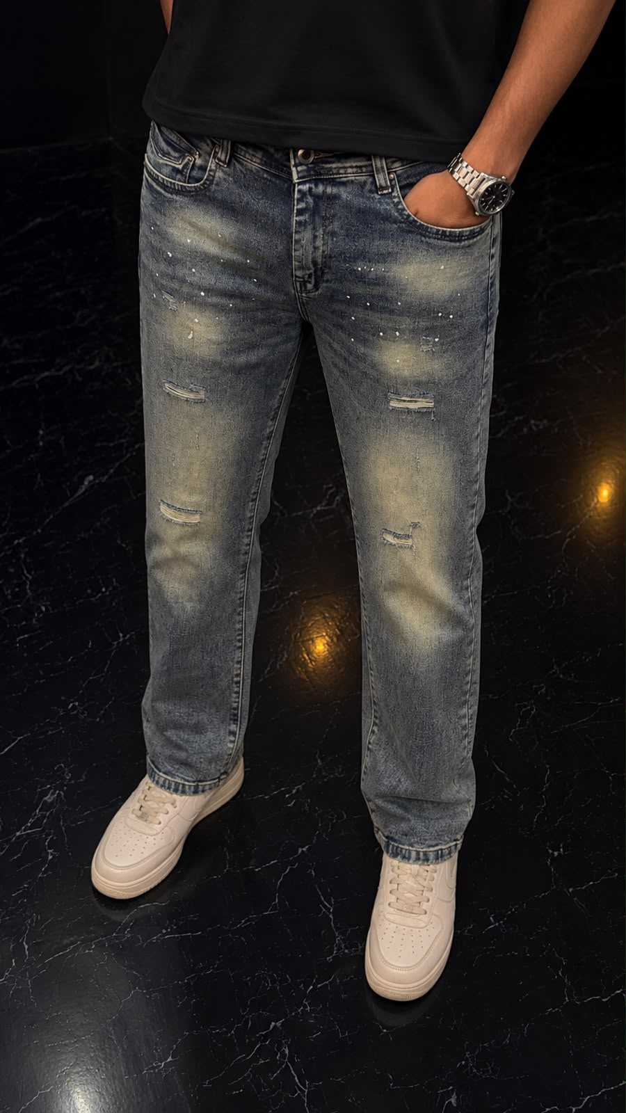 Light Blue Damage Regular Fit Jeans For Mens