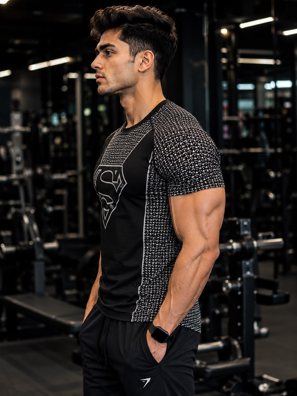 Men's Black Superman Compression Gym T-Shirt – Premium Dry-Fit