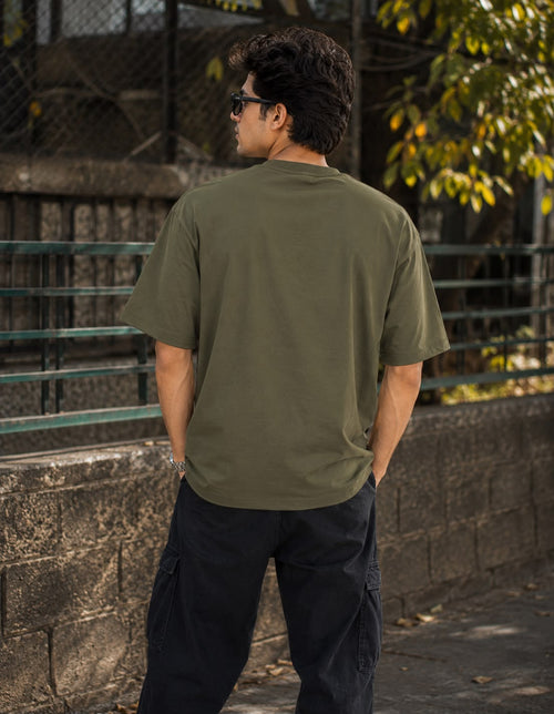 Men's Olive Green Oversized Graphic Printed T-Shirt – Premium Cotton