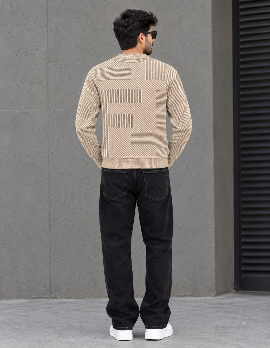 Men's Beige Textured Knit Sweater | Winter Wea