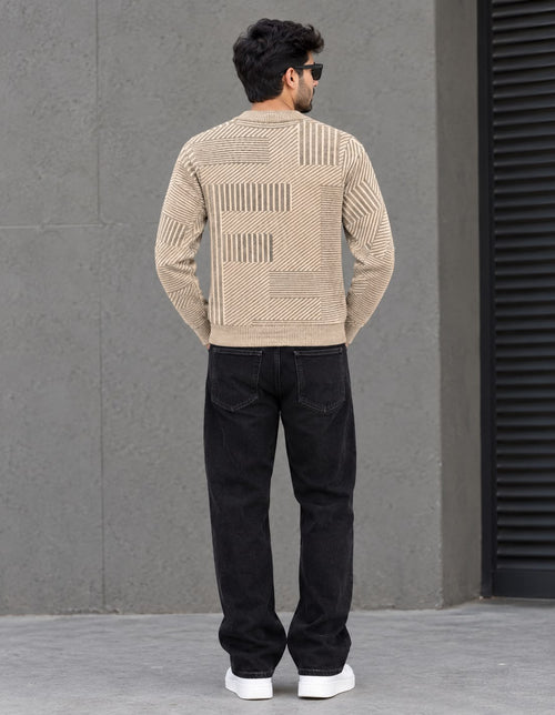 Men's Beige Textured Knit Sweater | Winter Wea