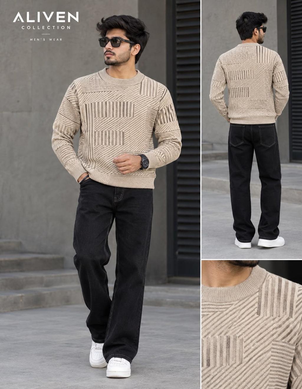 Men's Beige Textured Knit Sweater | Winter Wea